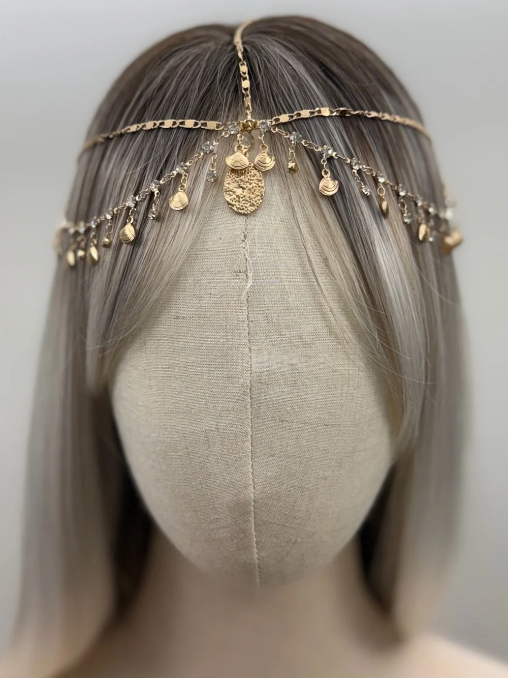 Boho Gold-Tone Head Chain Crystal Coin Headpiece Festival Hair Jewelry Wedding